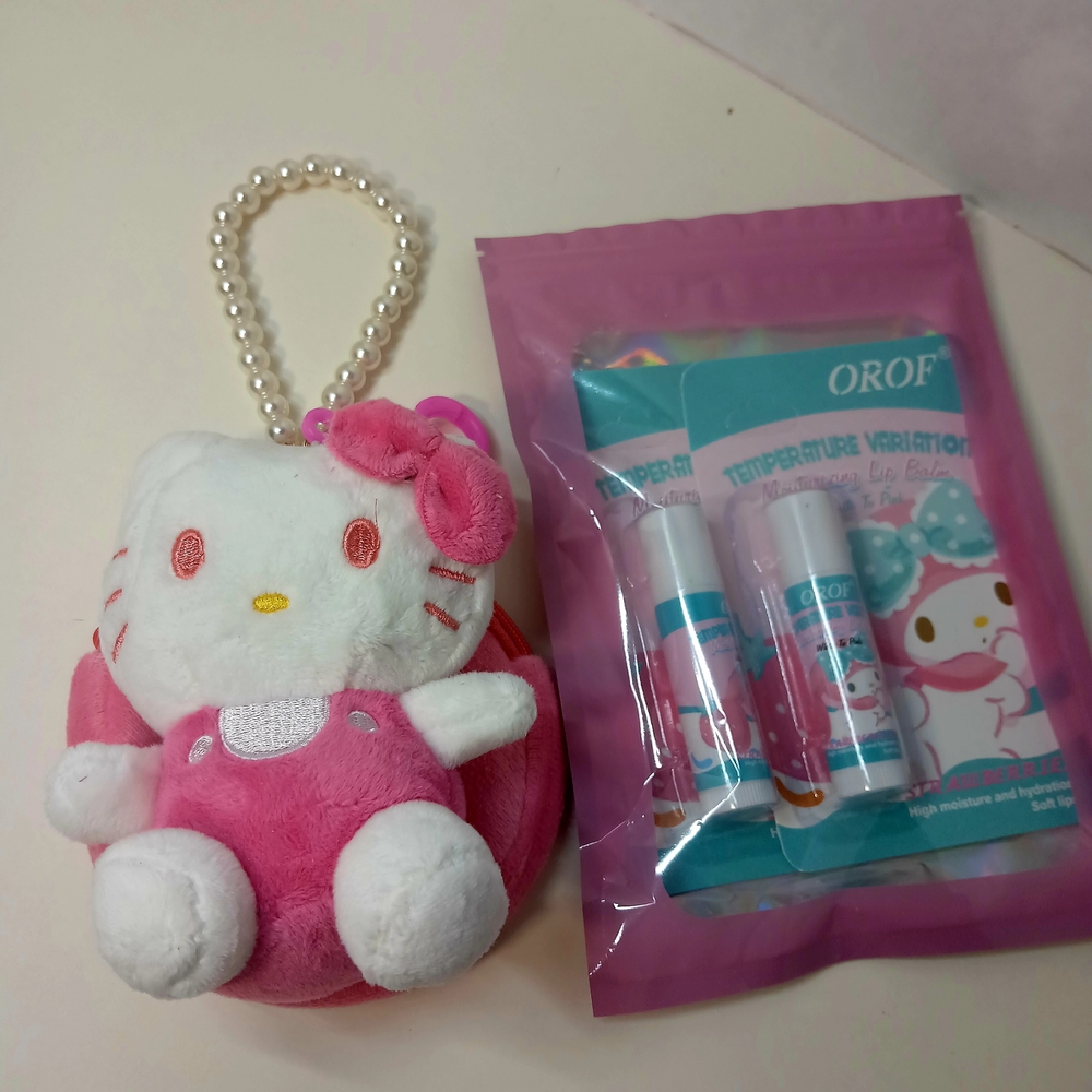 Hello Kitty Plush Keychain with Lip Balm Set